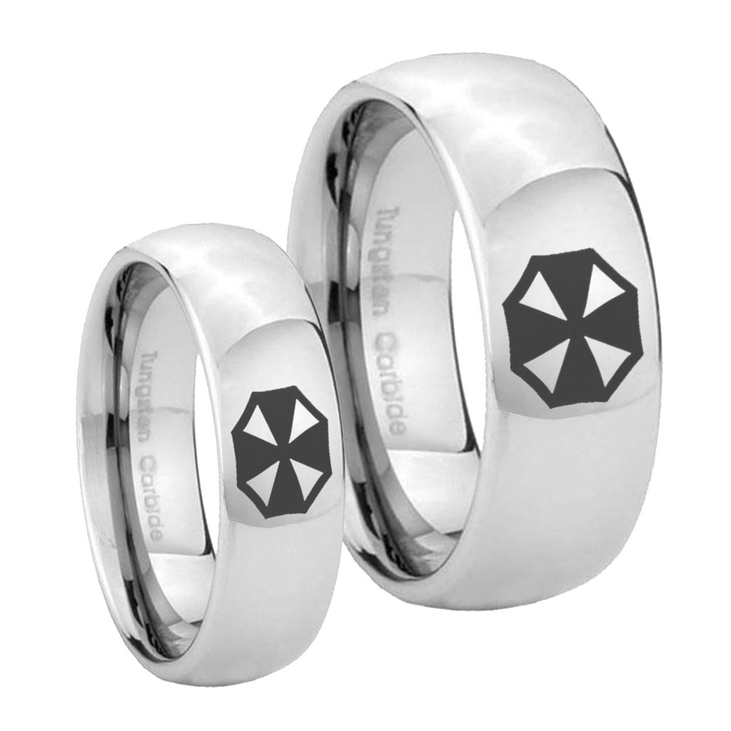 Resident Evil Mirror Dome Tungsten Wedding Set Ring