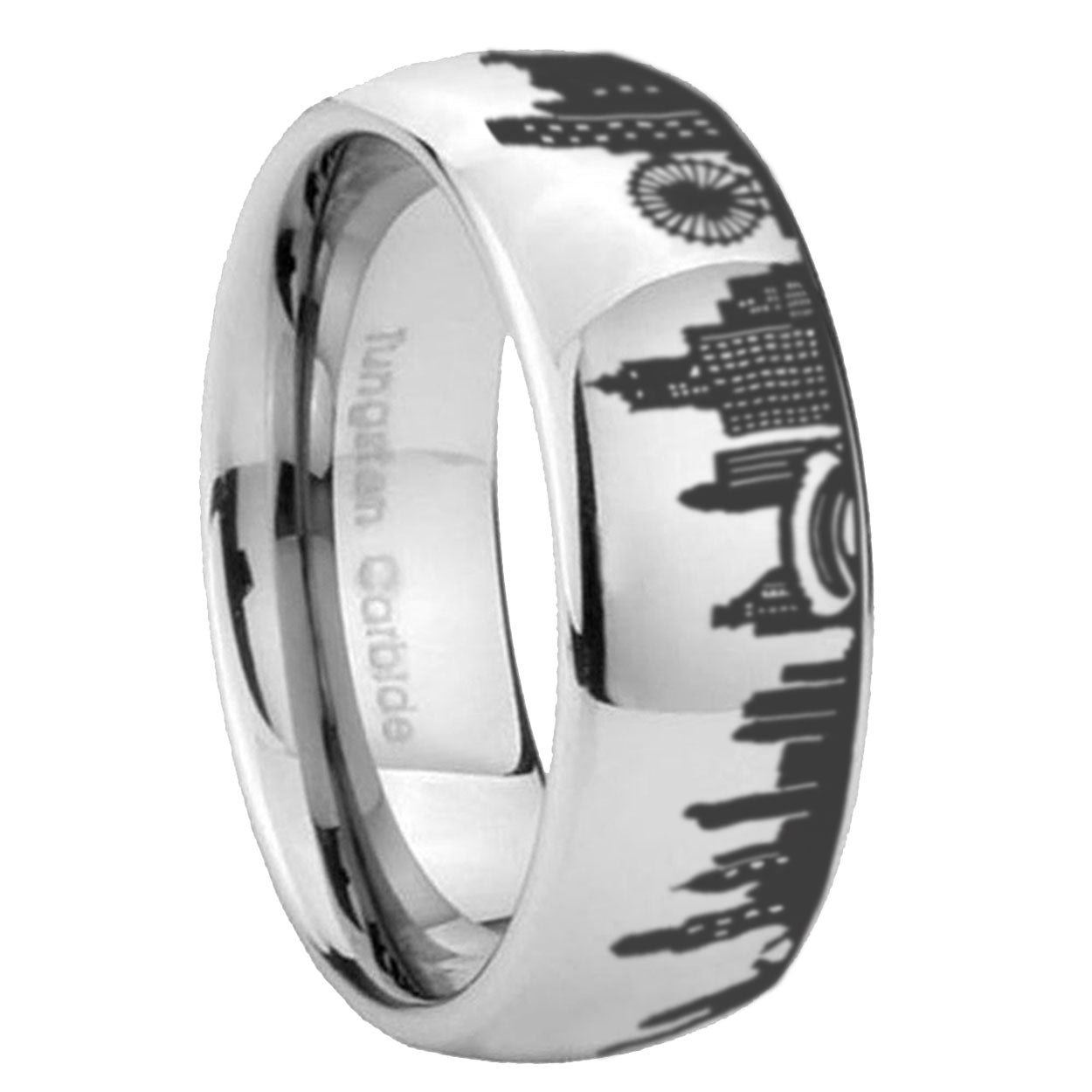 Chicago City Dome Polish Gray Tungsten Mens Wedding Bands