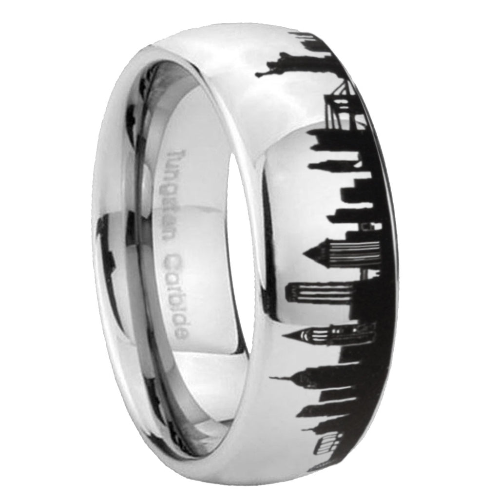 NY New York City Dome Polish Gray Tungsten Wedding Ring