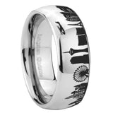 8mm LA Las Vegas City Dome Polish Silver Tungsten Mens Wedding Bands