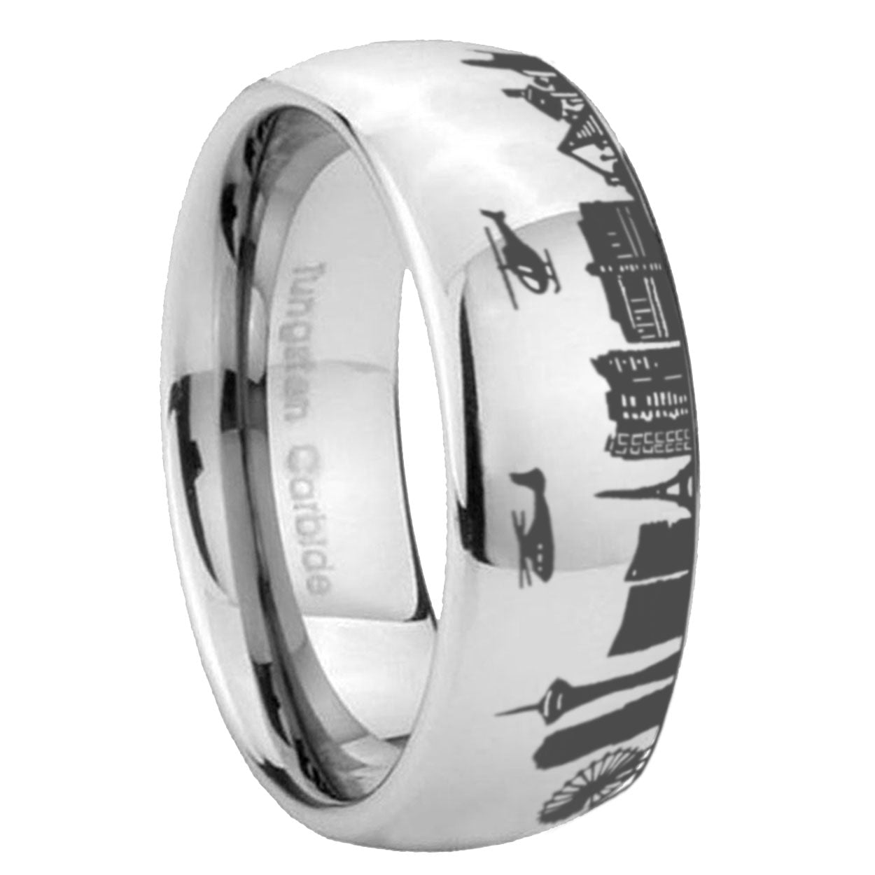8MM LA Las Vegas City Dome Polish Gray Tungsten Wedding Ring
