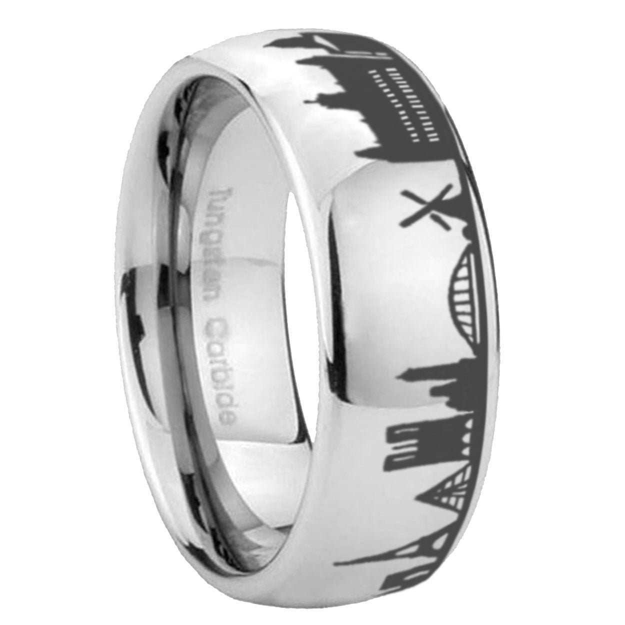 France Paris City Dome Polish Gray Tungsten Wedding Ring
