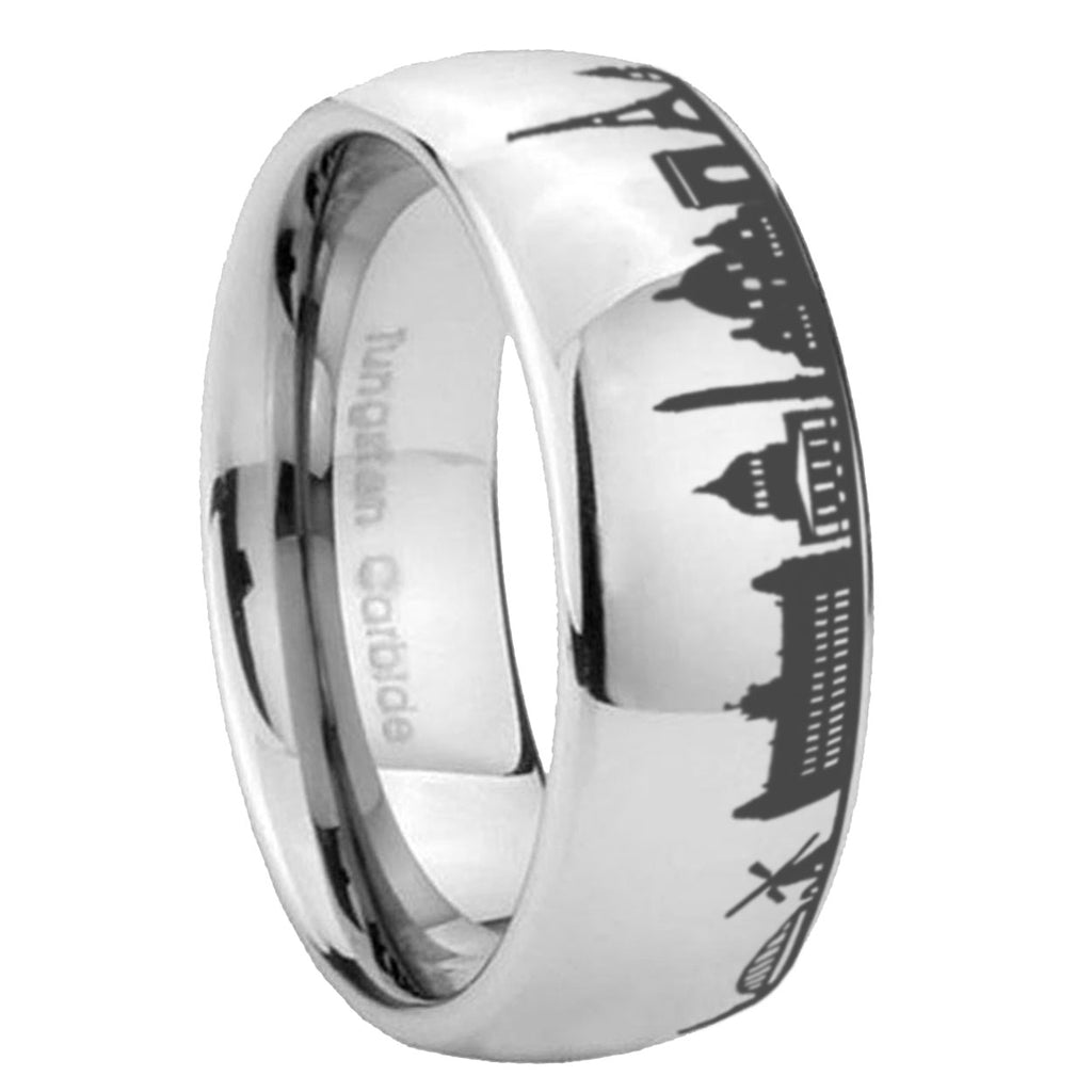 8MM France Paris City Dome Polish Gray Tungsten Wedding Ring