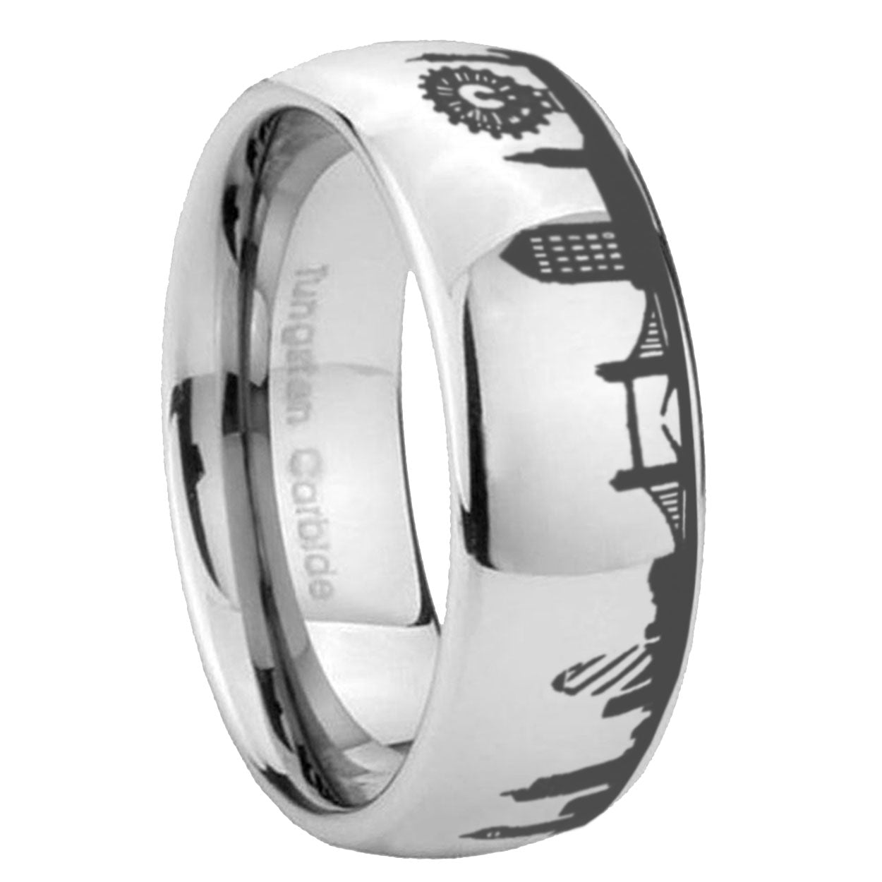 8MM UK London City Dome Polish Gray Tungsten Mens Wedding Bands
