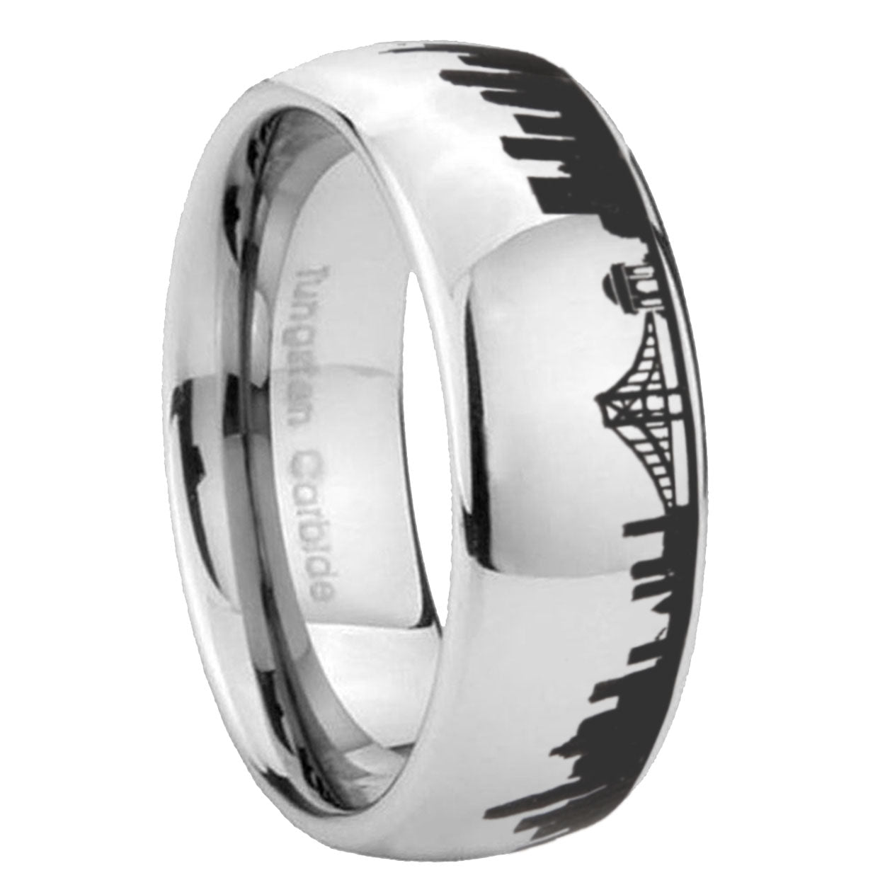 CA San Francisco City Dome Polish Gray Tungsten Ring
