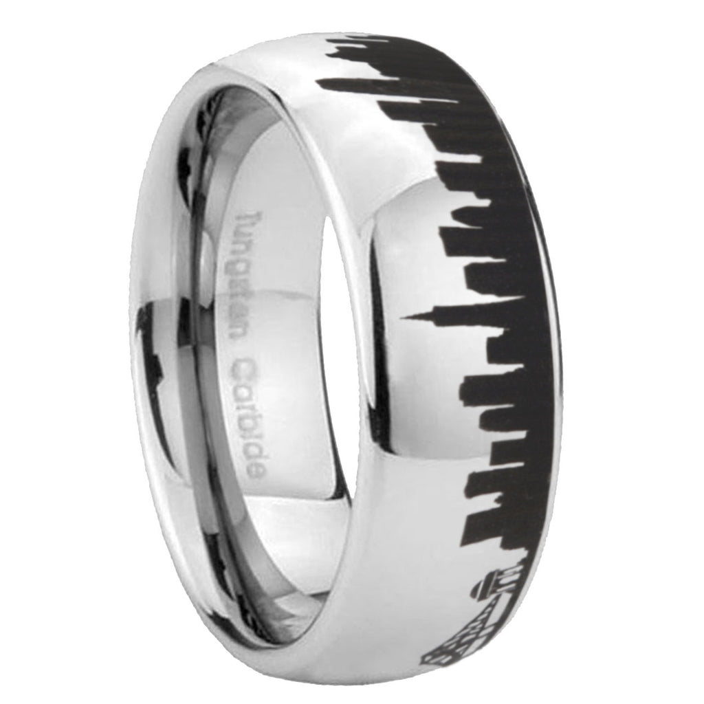 8MM CA San Francisco City Dome Polish Gray Tungsten Ring