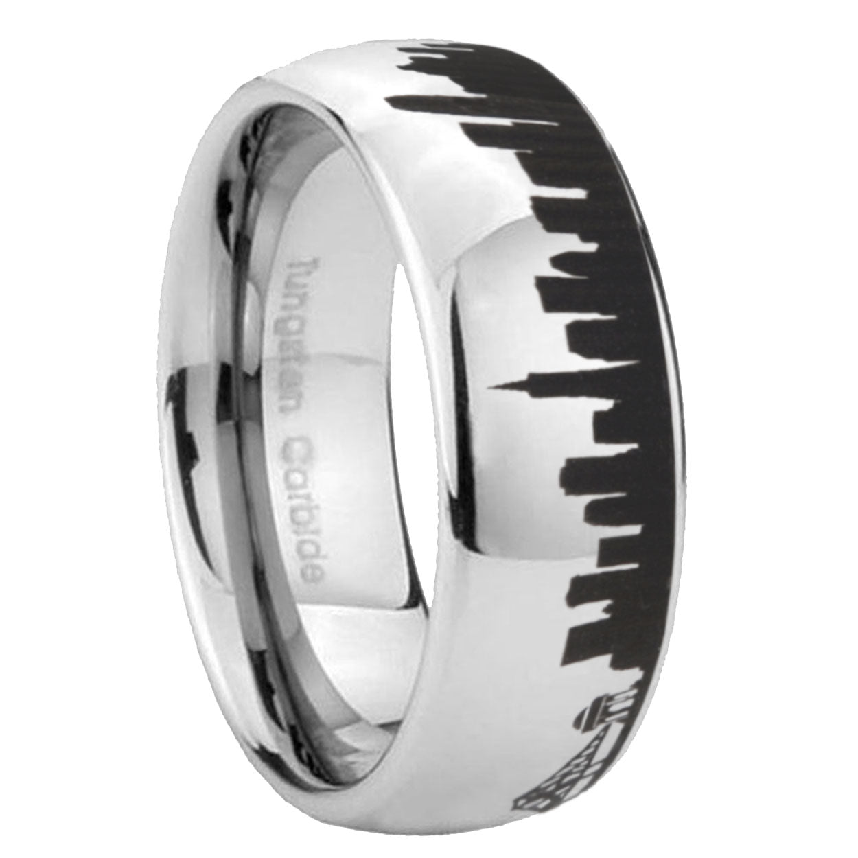 8MM CA San Francisco City Dome Polish Gray Tungsten Ring