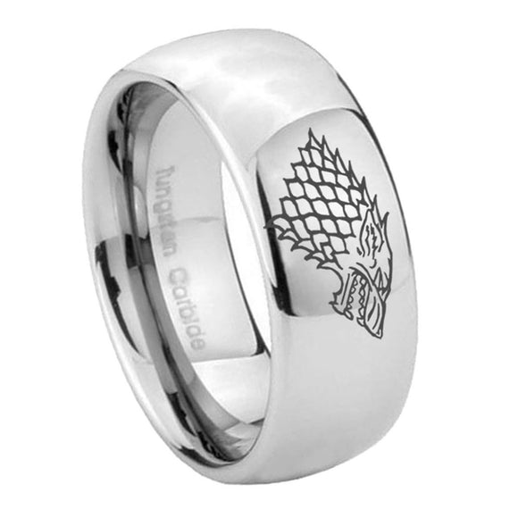 10mm-Game-Of-Thrones-House-Stark-Direwolf-Mirror-Dome-Tungsten-Carbide-Men's-Promise-Rings