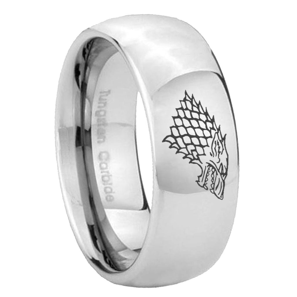 10mm Game Of Thrones House Stark Direwolf Mirror Dome Tungsten Carbide Men's Promise Rings