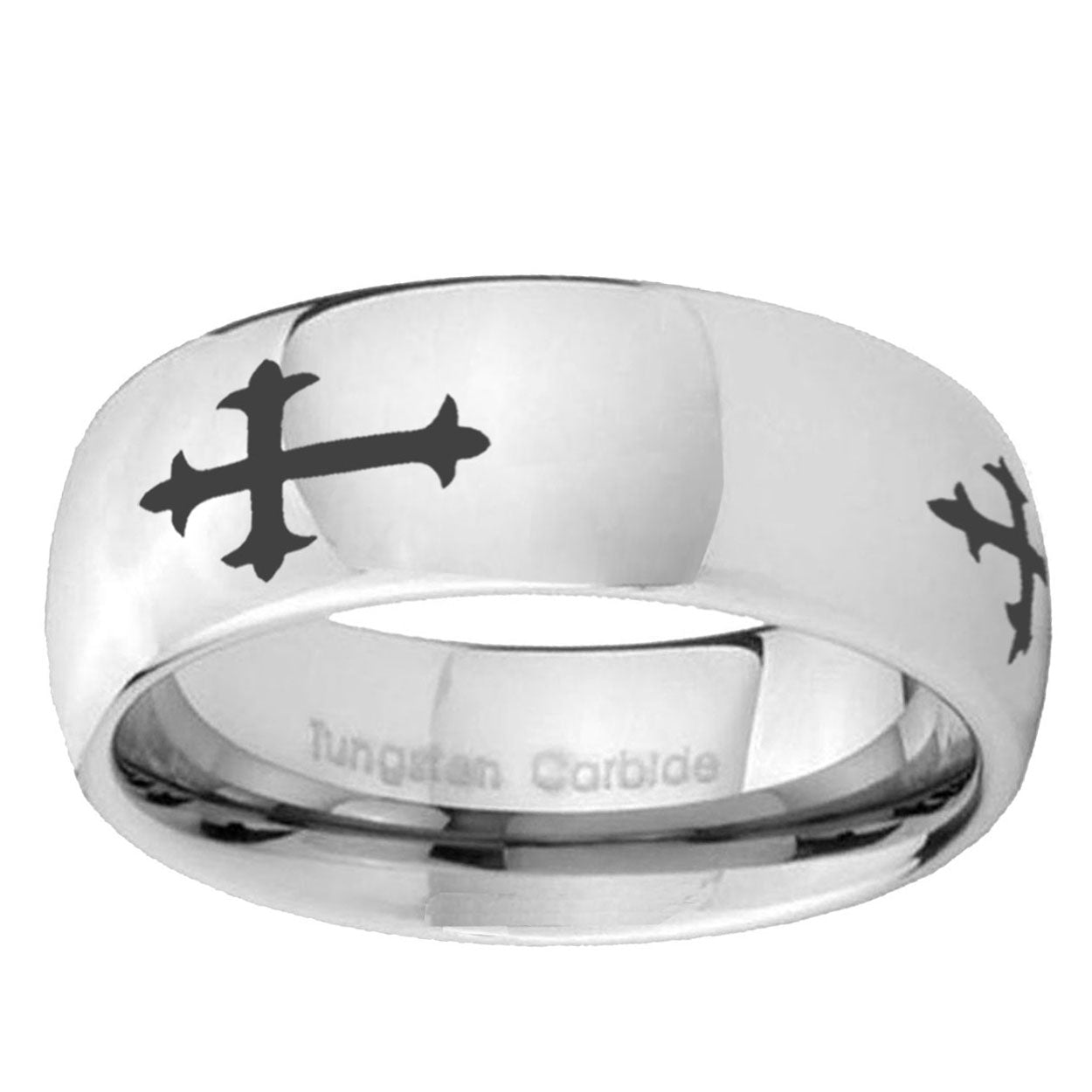 5MM Christian Cross Religious Dome Polish Silver Tungsten Mens Ring