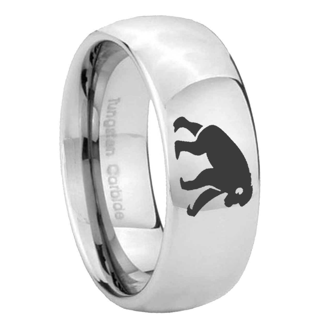 8MM Chimpanzee Dome Polish Silver Tungsten Promise Ring