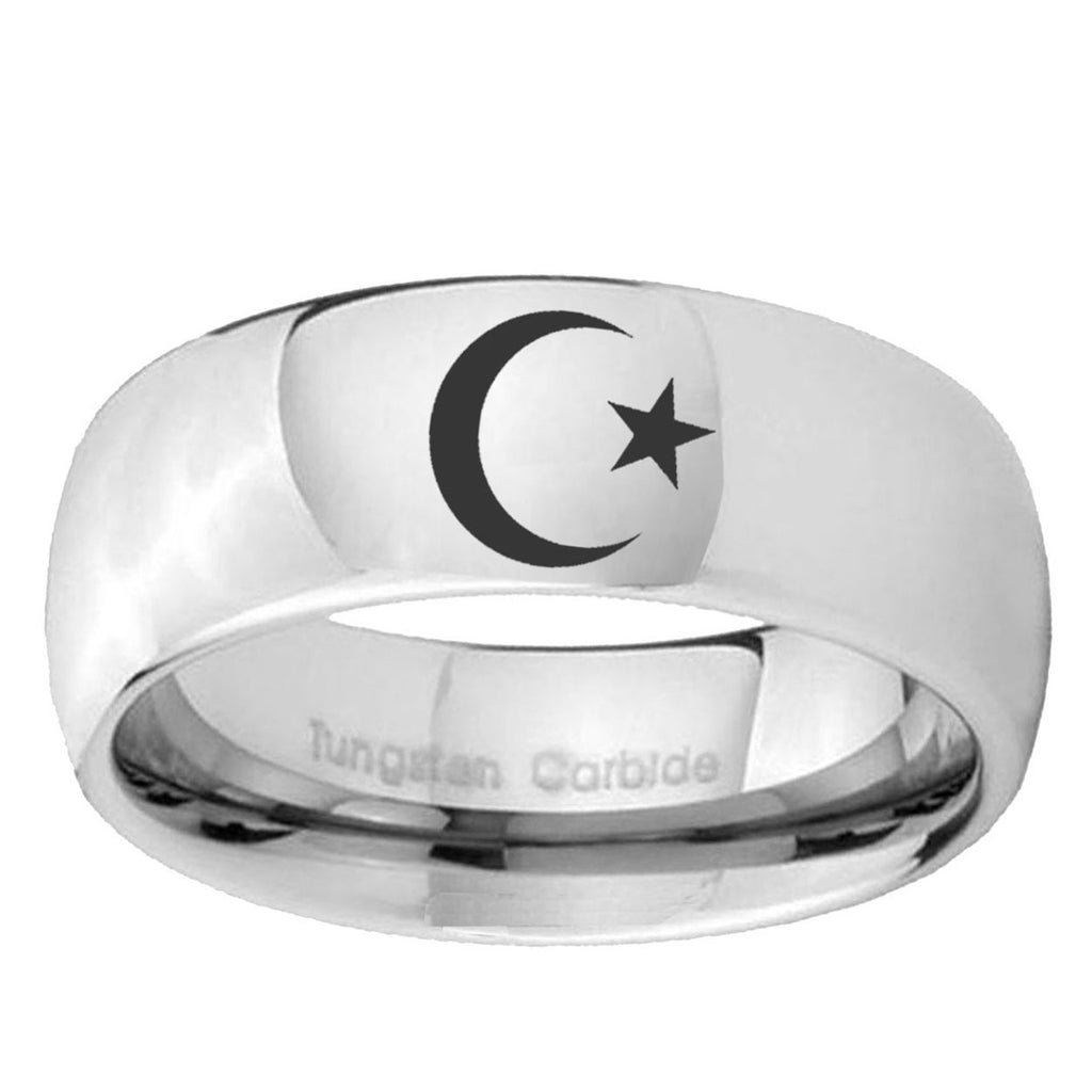 10mm Crescent Moon Stars Mirror Dome Tungsten Ring