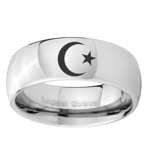 10mm Crescent Moon Stars Mirror Dome Tungsten Ring