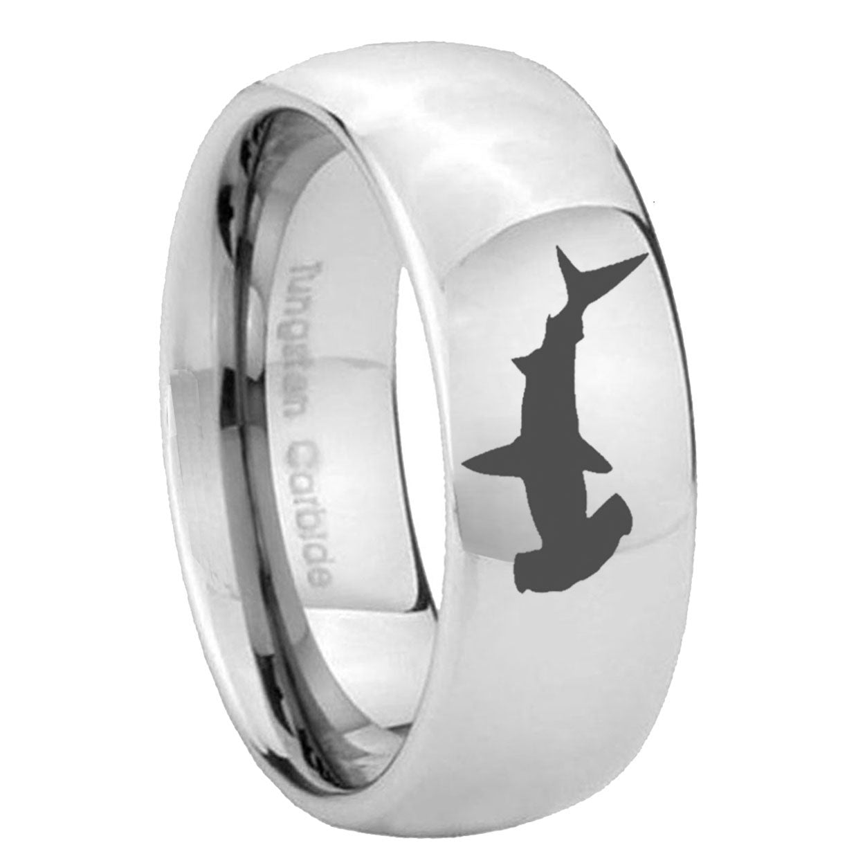 8MM Hammerhead Shark Dome Polish Silver Tungsten Comfort Fit Ring