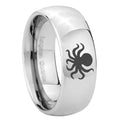 8MM Octopus Dome Polish Silver Tungsten Mens Promise Ring