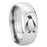 8mm Penguin Mirror Dome Tungsten Carbide Mens Ring Engraved