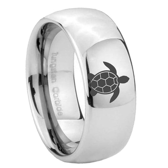 8mm Sea Turtle Dome Polish Silver Men's Work Wedding Rings