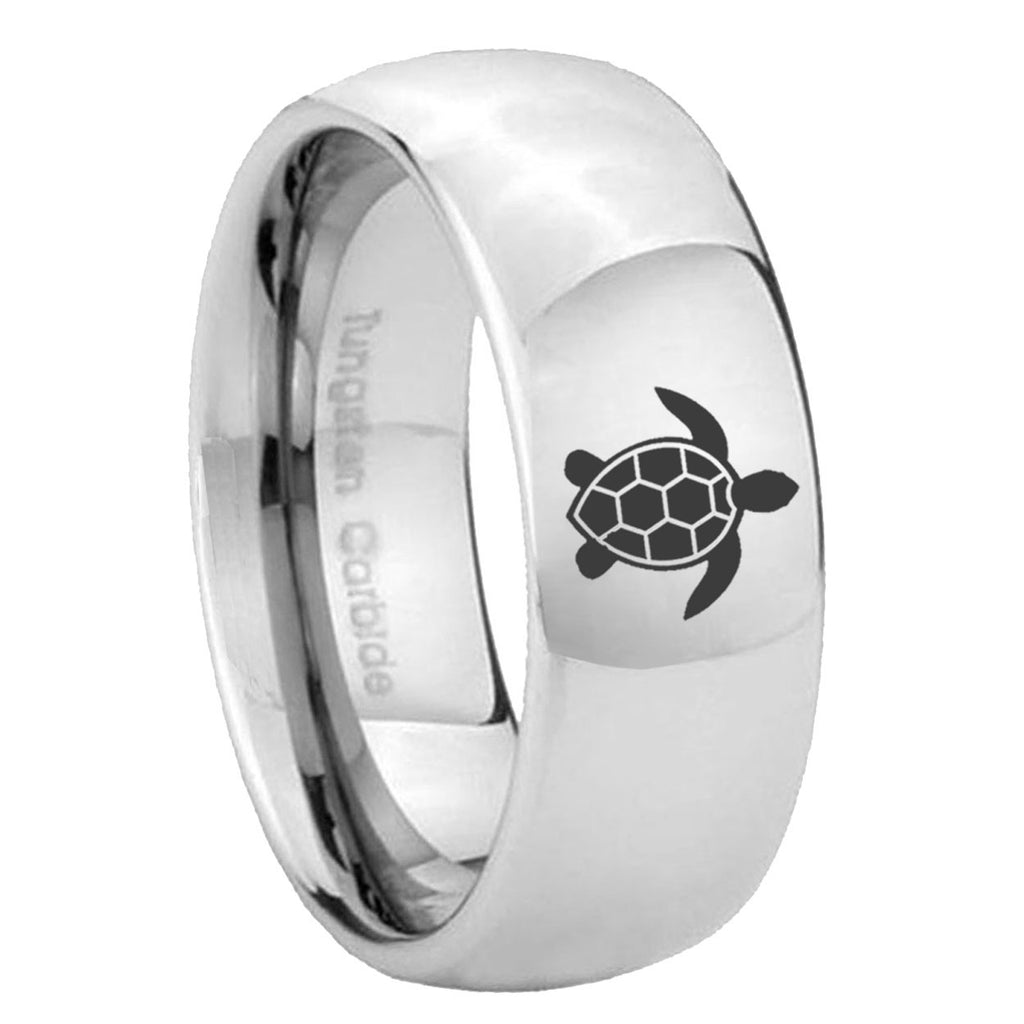 8MM Sea Turtle Dome Polish Silver Tungsten Mens Engagement Ring