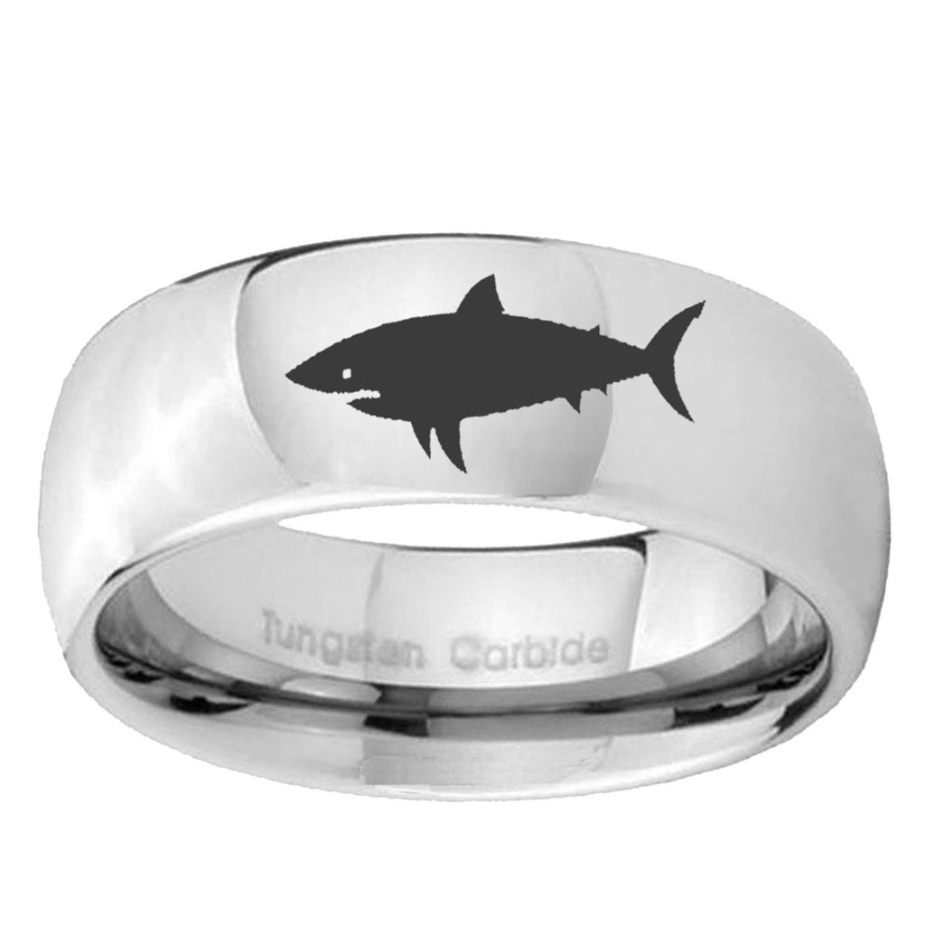 5MM Shark Dome Polish Silver Tungsten Wedding Rings