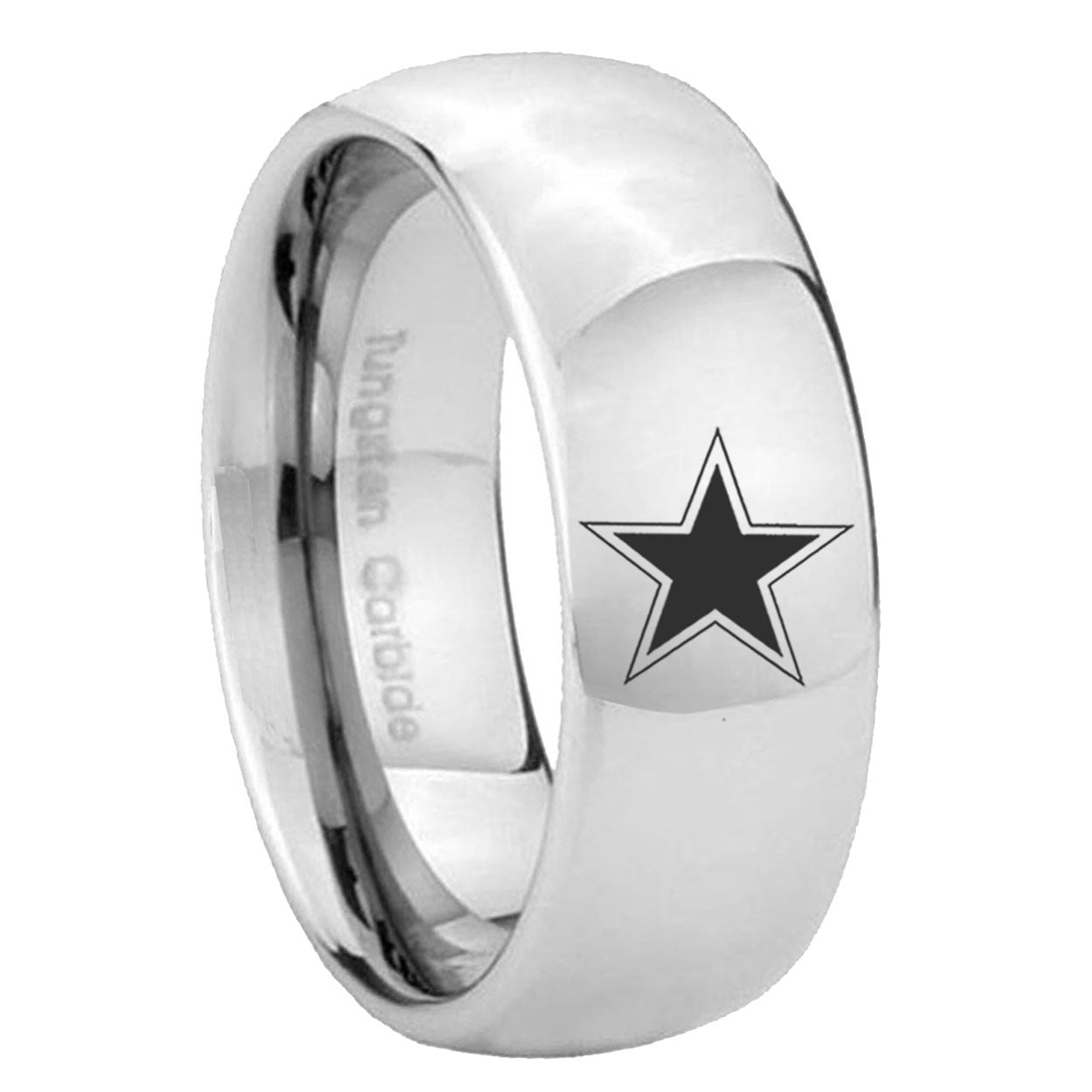 10mm Cowboys Star Mirror Dome Tungsten Carbide Men's Promise Rings