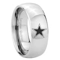 8MM Cowboys Star Dome Polish Silver Tungsten Wedding Rings