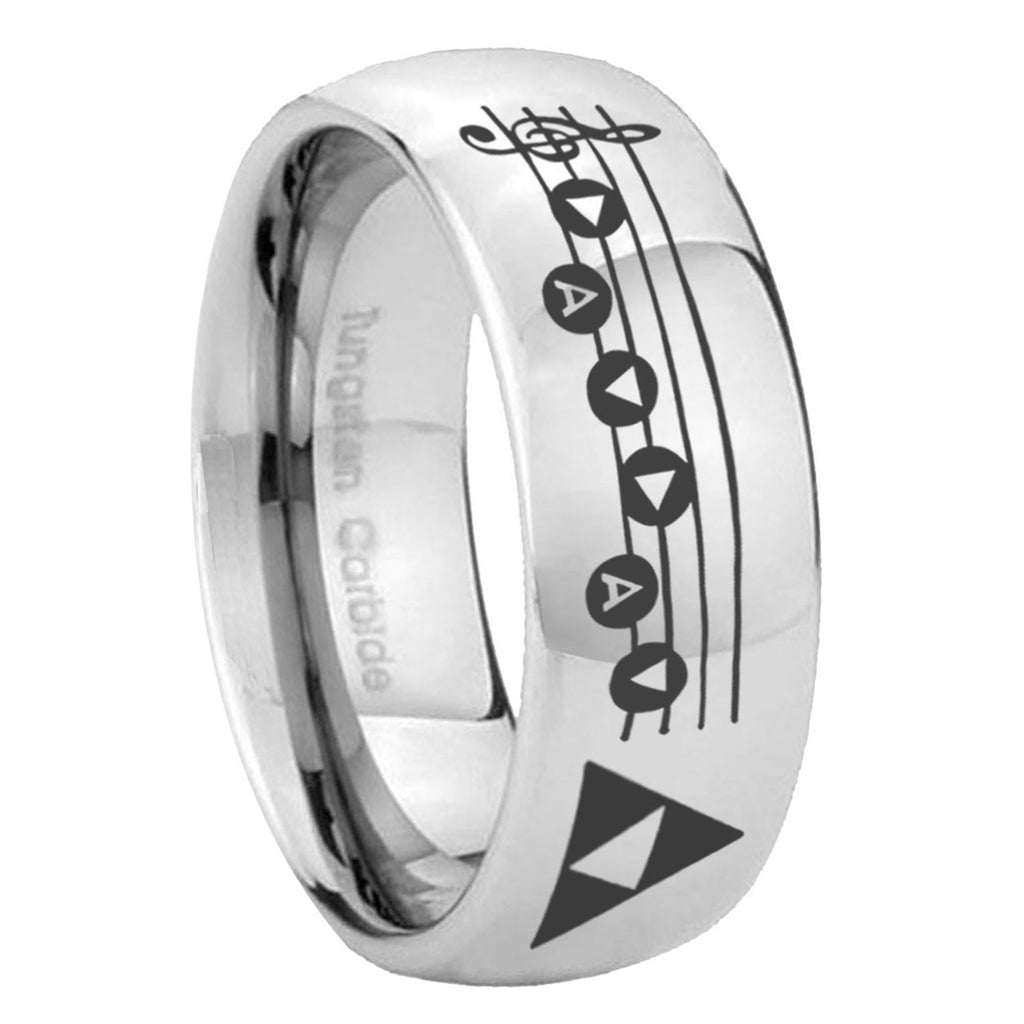 8MM Ocarina Songs Zelda Dome Polish Silver Tungsten Wedding Band
