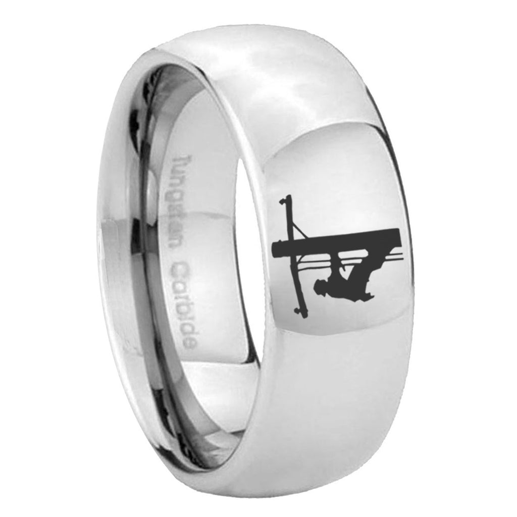 8MM Lineman Symbol Dome Polish Silver Tungsten Wedding Band