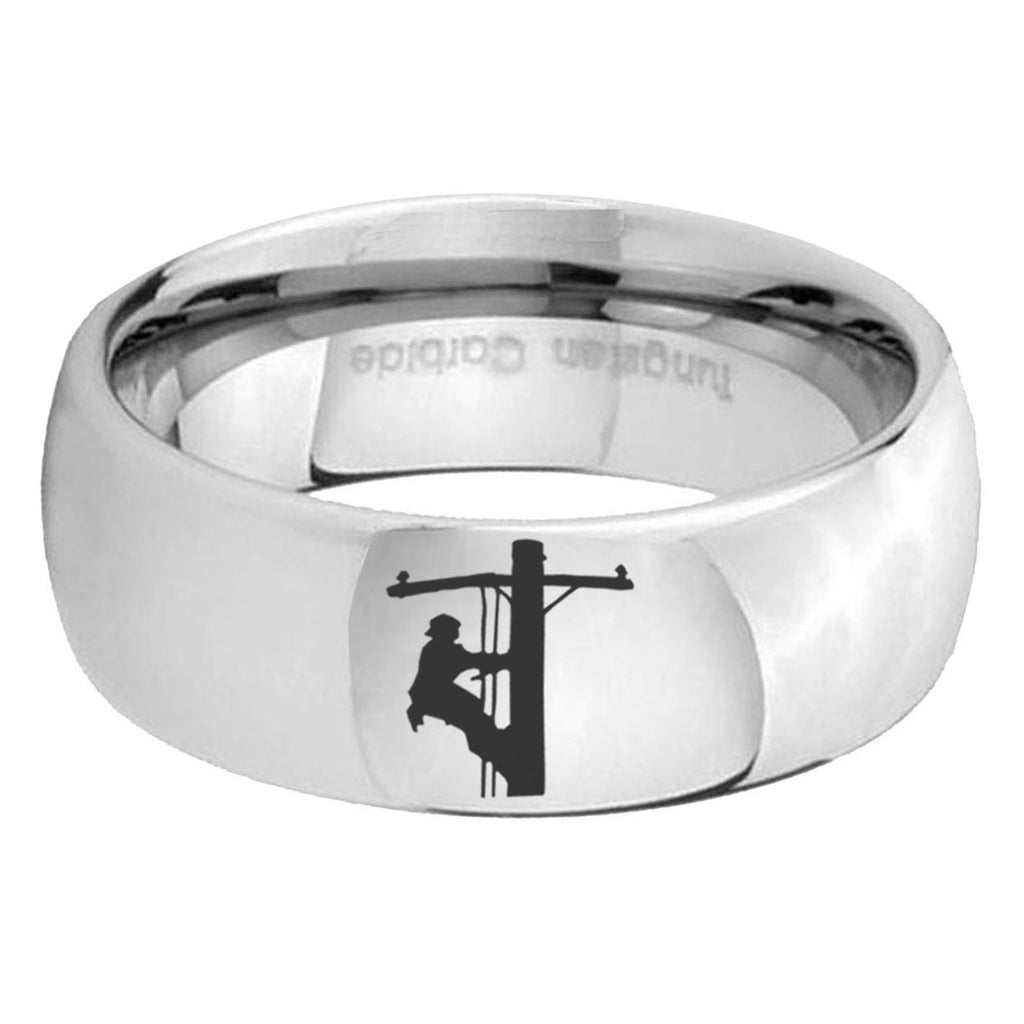 5MM Lineman Symbol Dome Polish Silver Tungsten Wedding Band