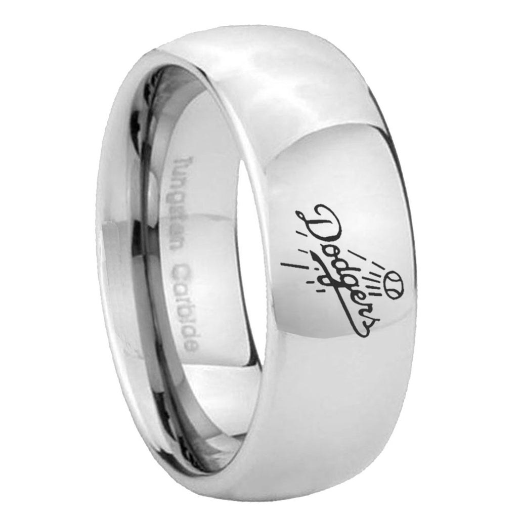8MM LA Dogers MLB Baseball Dome Polish Silver Tungsten Ring