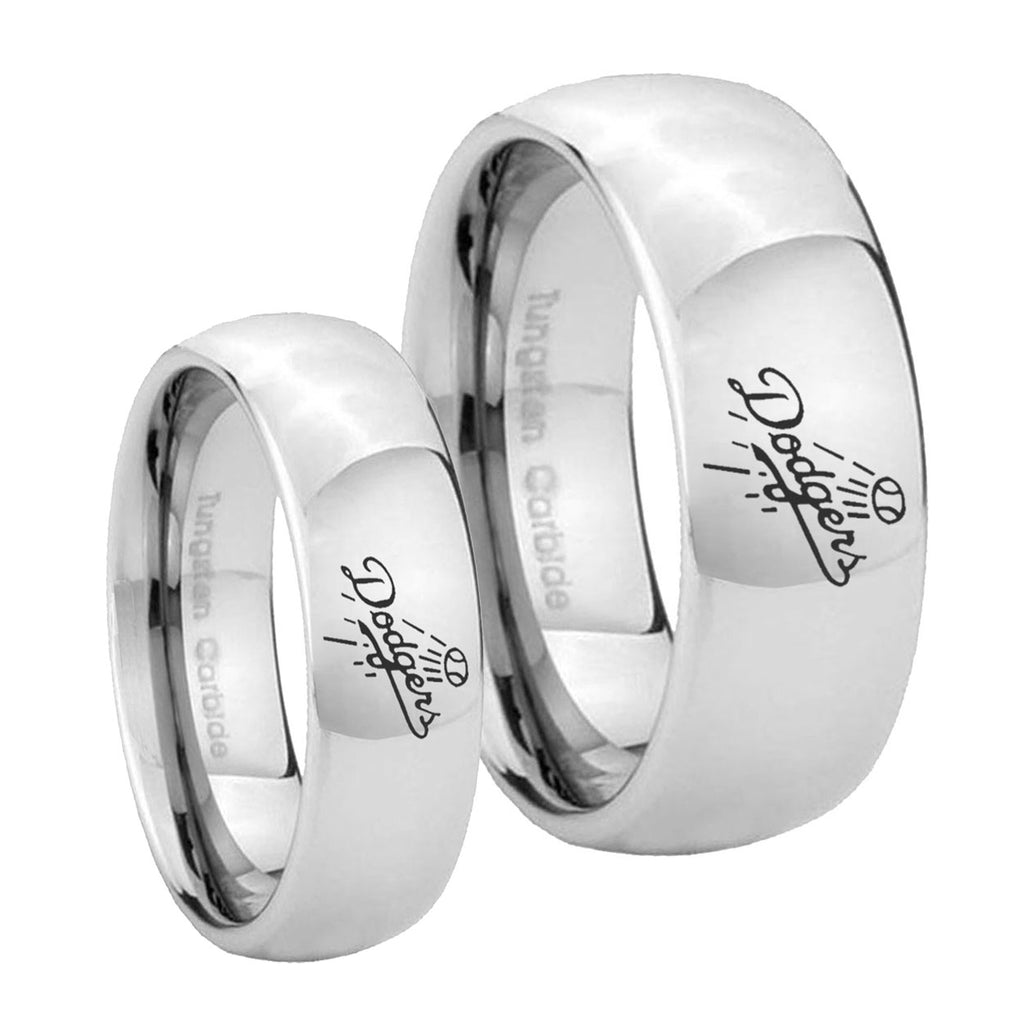 LA Dogers MLB Baseball Mirror Dome Tungsten His Hers Ring Set
