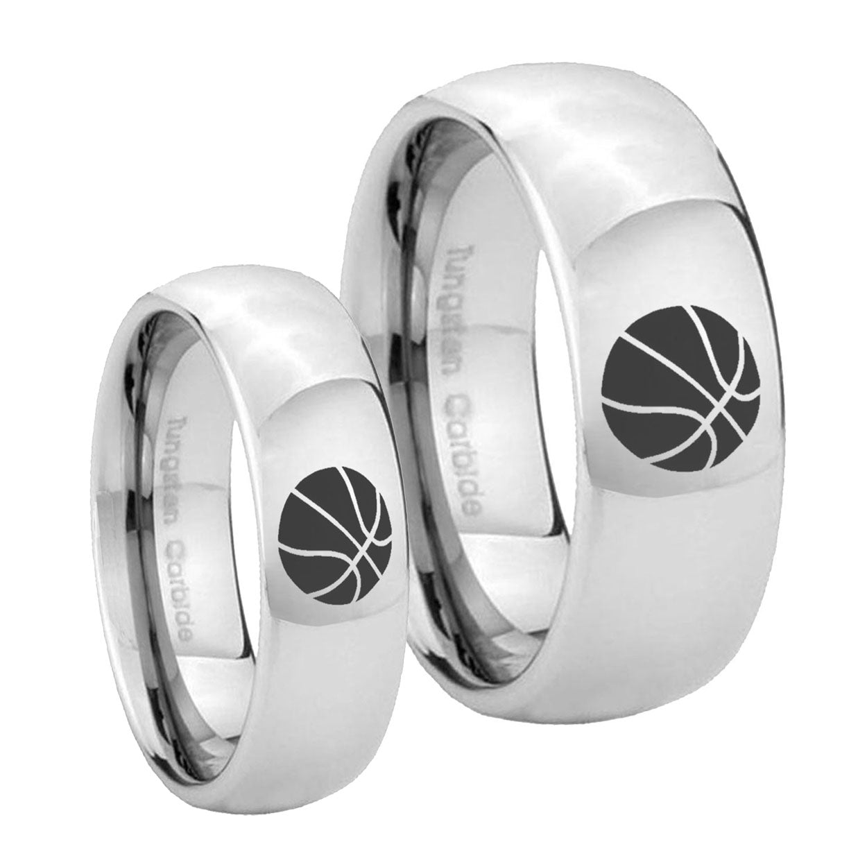 Basketball Mirror Dome Tungsten Engagement Ring Set