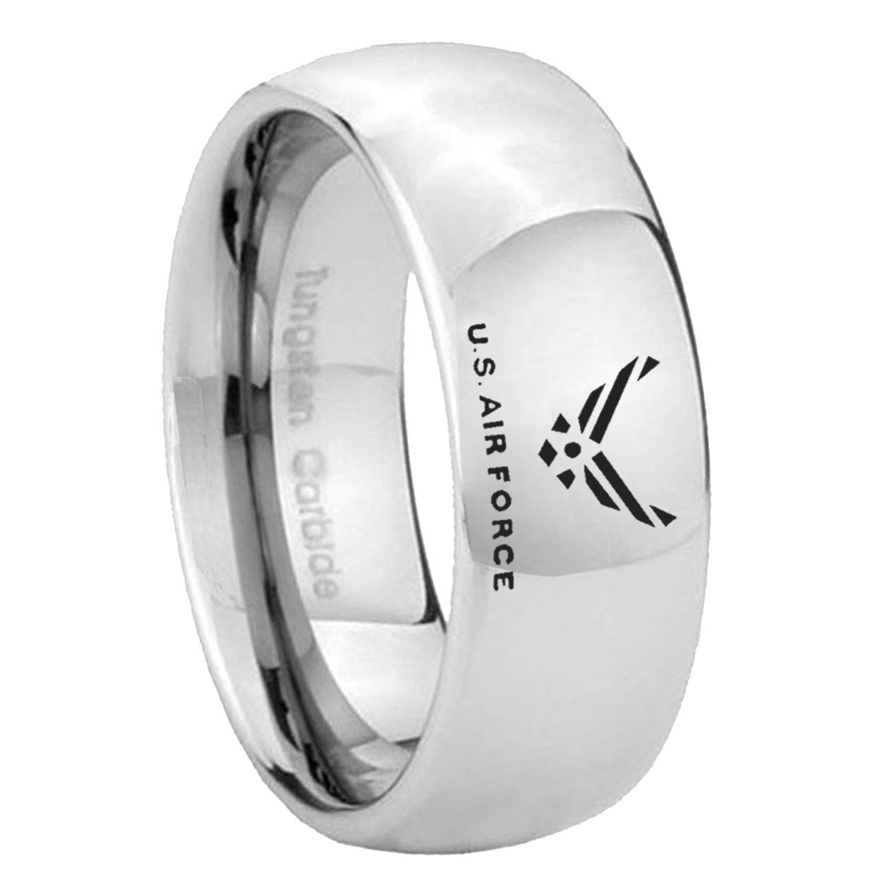 8MM US Air Force Dome Polish Silver Tungsten Ring For Him