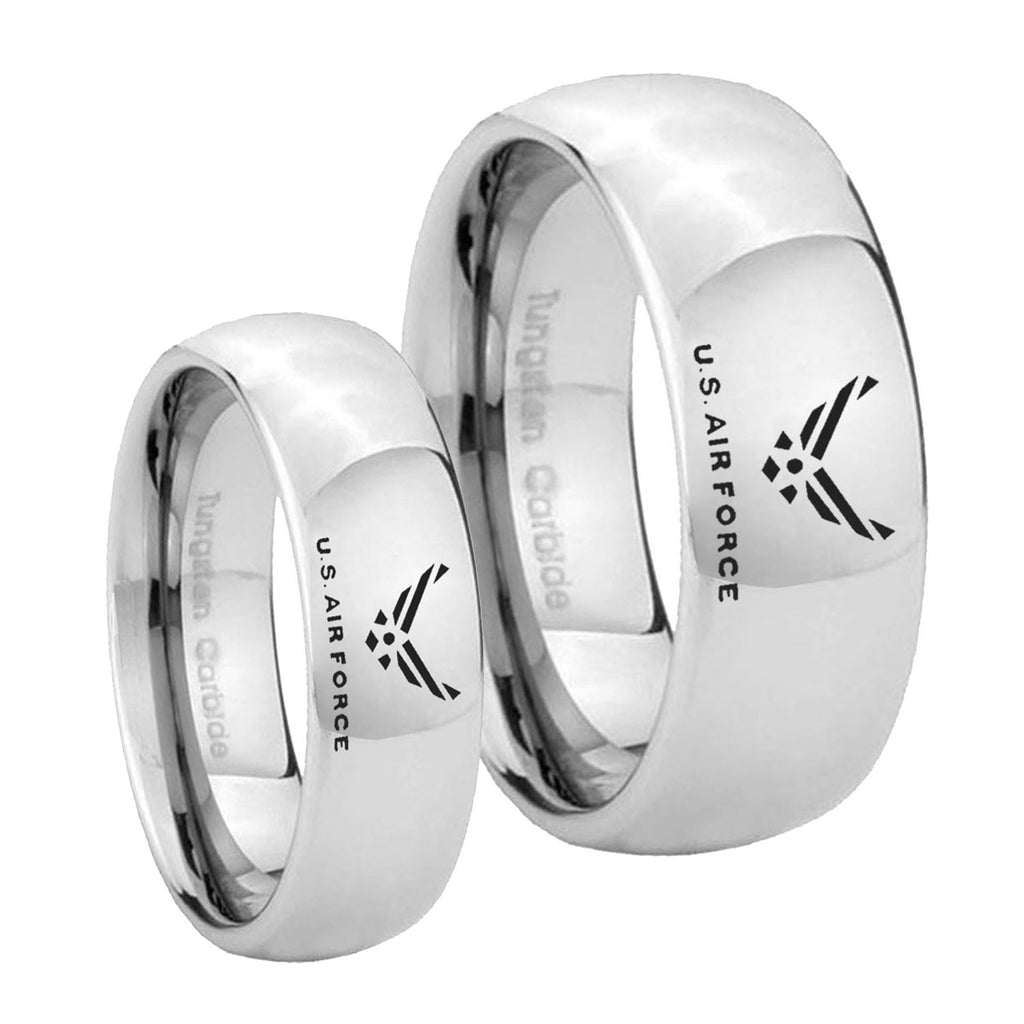 Classic Mirror Dome US Air Force Tungsten Engagement Ring Set