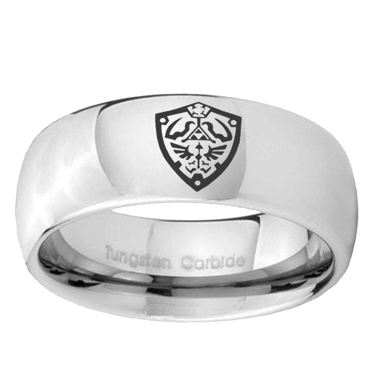 5MM Zelda Hylian Shield Dome Polish Silver Tungsten Wedding Rings