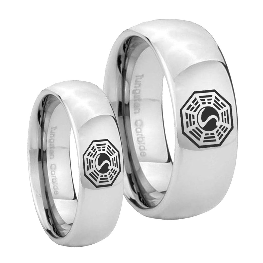 Lost Dharma Mirror Dome Tungsten Couple Wedding Rings