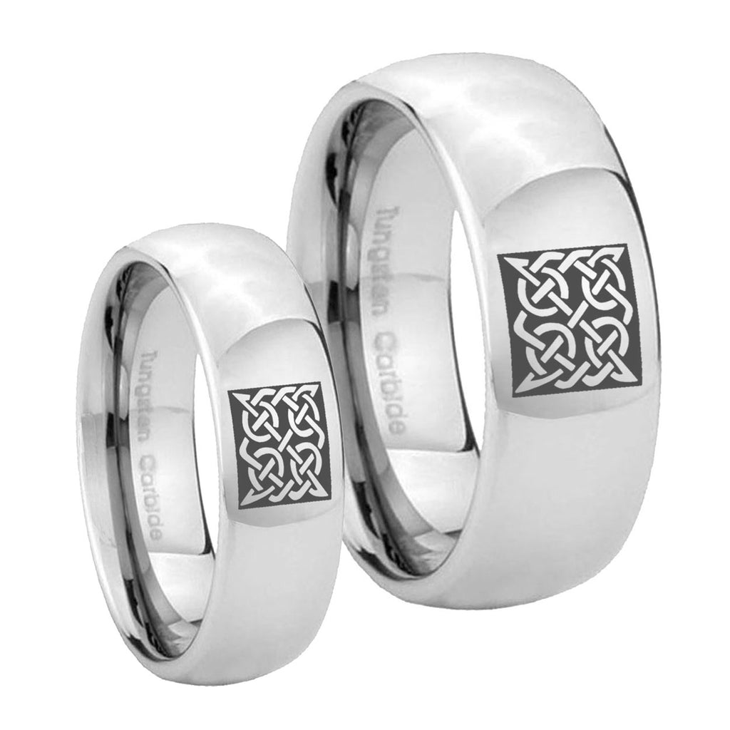Celtic Design Mirror Dome Tungsten Couple Wedding Bands