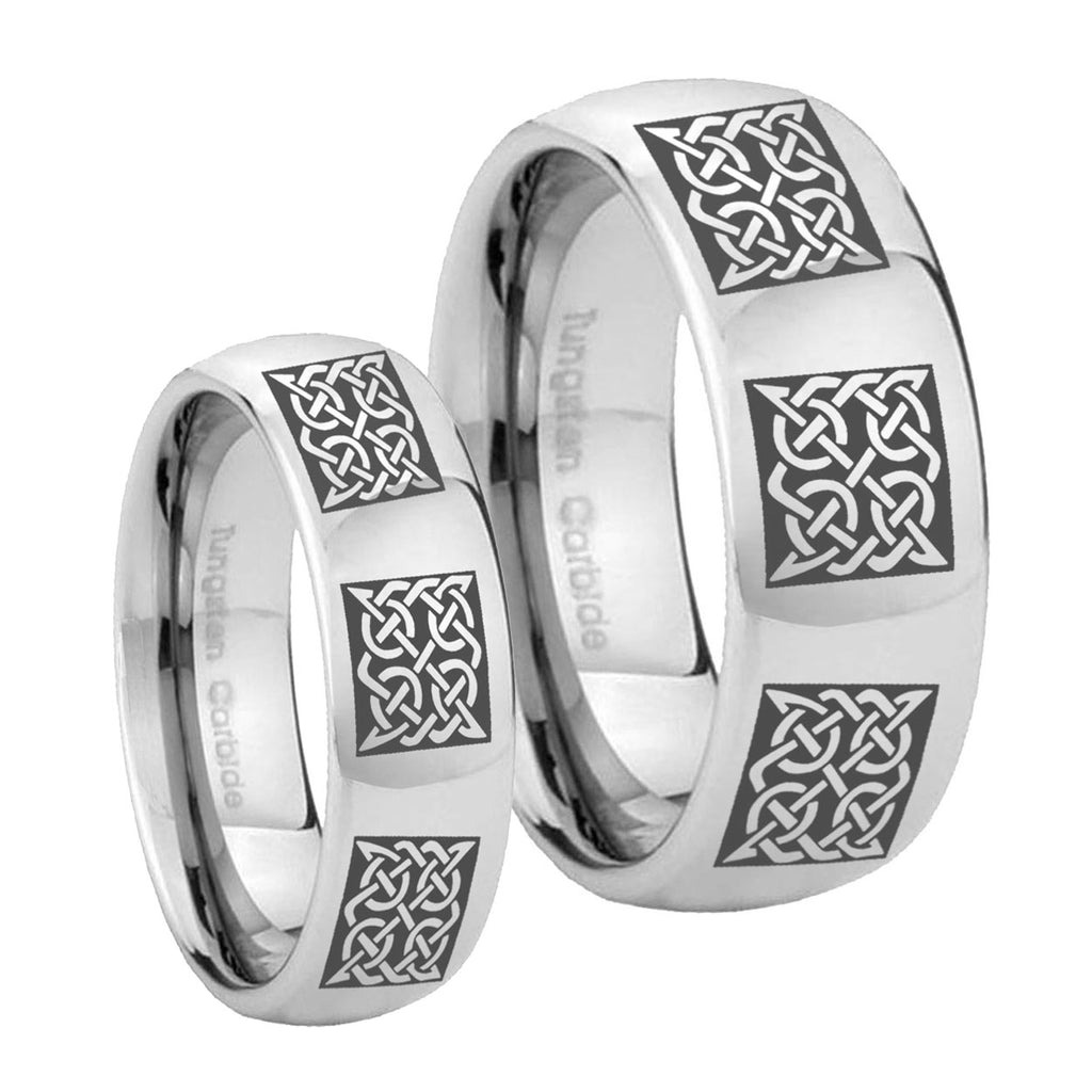Multiple Celtic Mirror Dome Tungsten Mens Set Rings