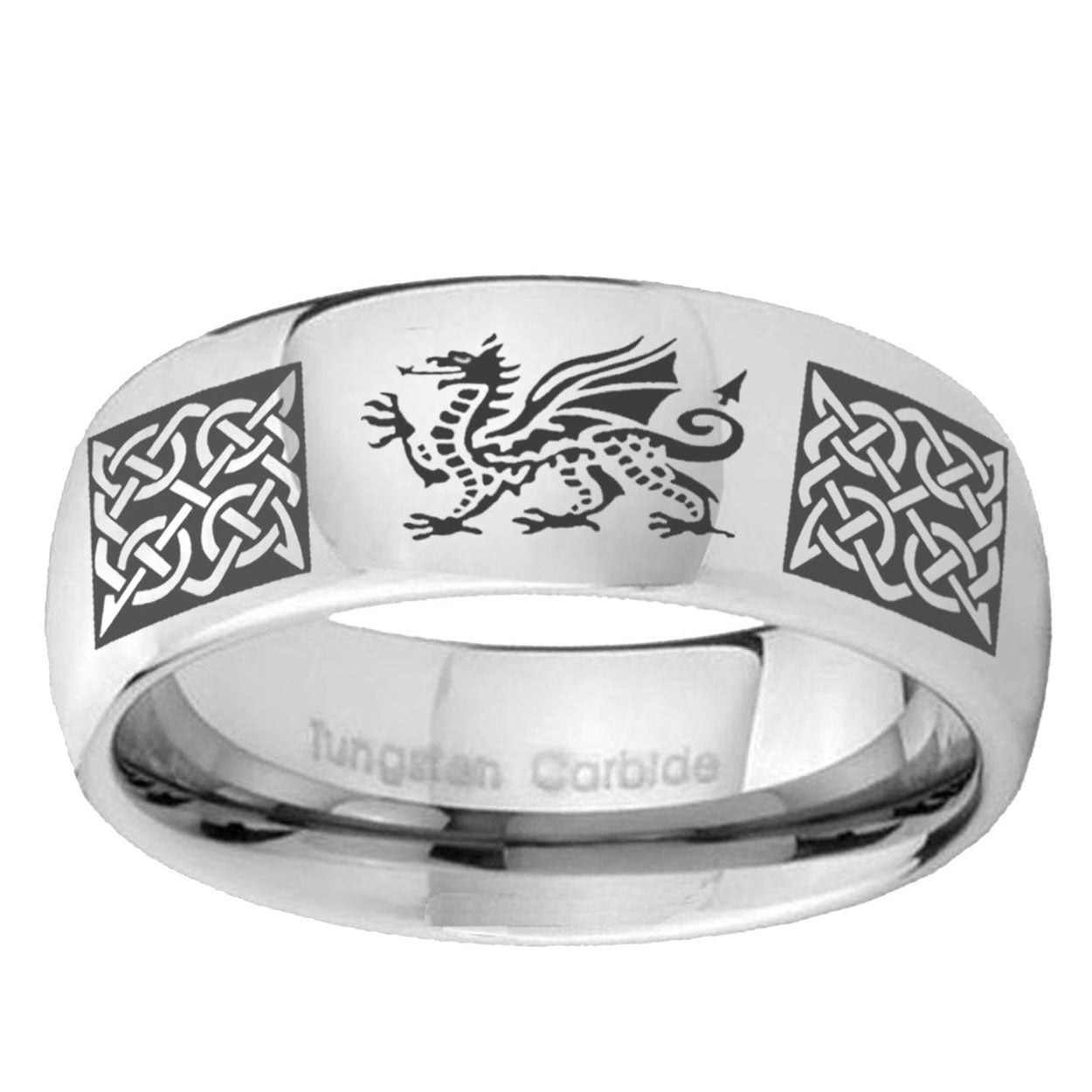 5MM Multiple Dragon Celtic Dome Polish Silver Tungsten Wedding Band