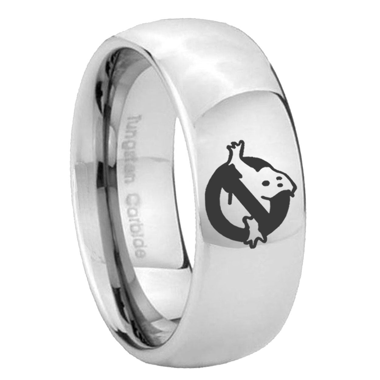 8MM Ghostbusters Dome Polish Silver Tungsten Male Wedding Band