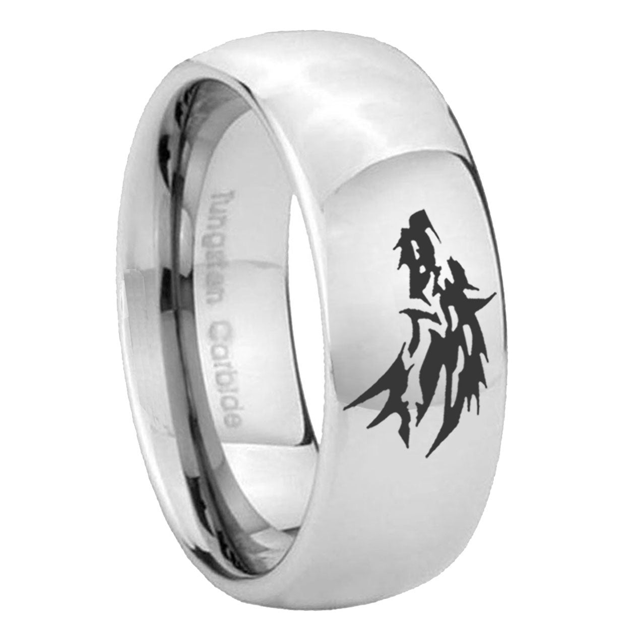8MM Wolf Dome Polish Silver Tungsten Promise Ring