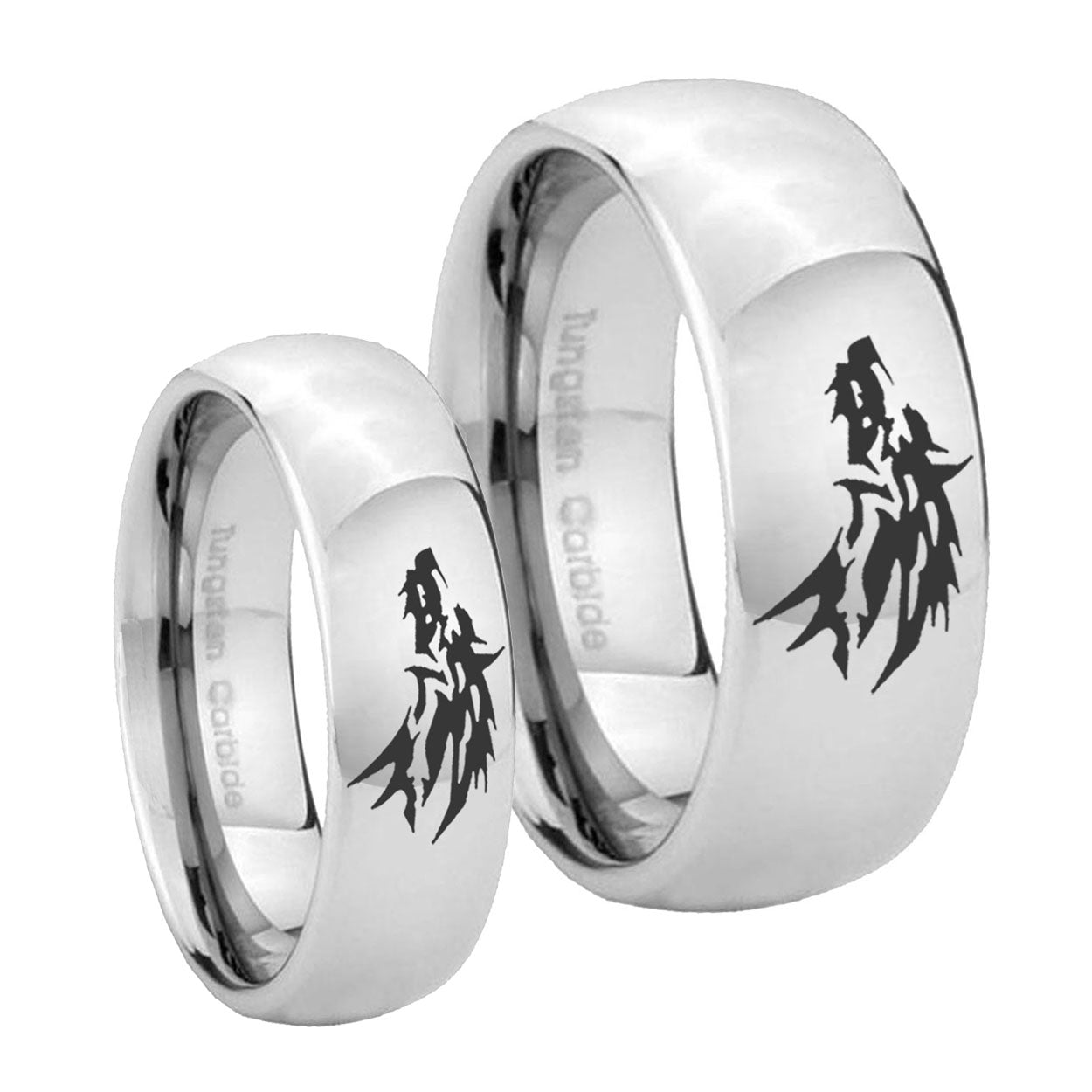 Wolf Mirror Dome Tungsten Mens Set Ring
