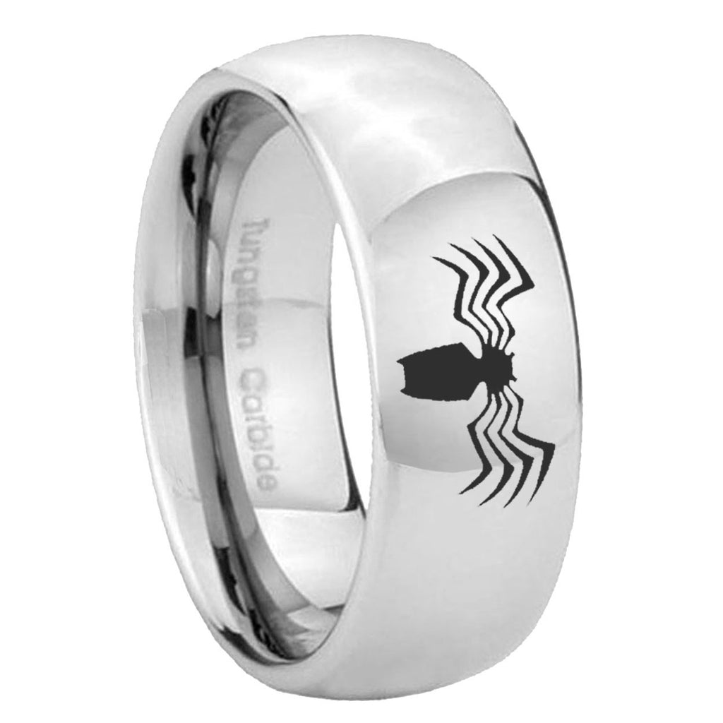 8MM Spider Dome Polish Silver Tungsten Promise Ring For Him