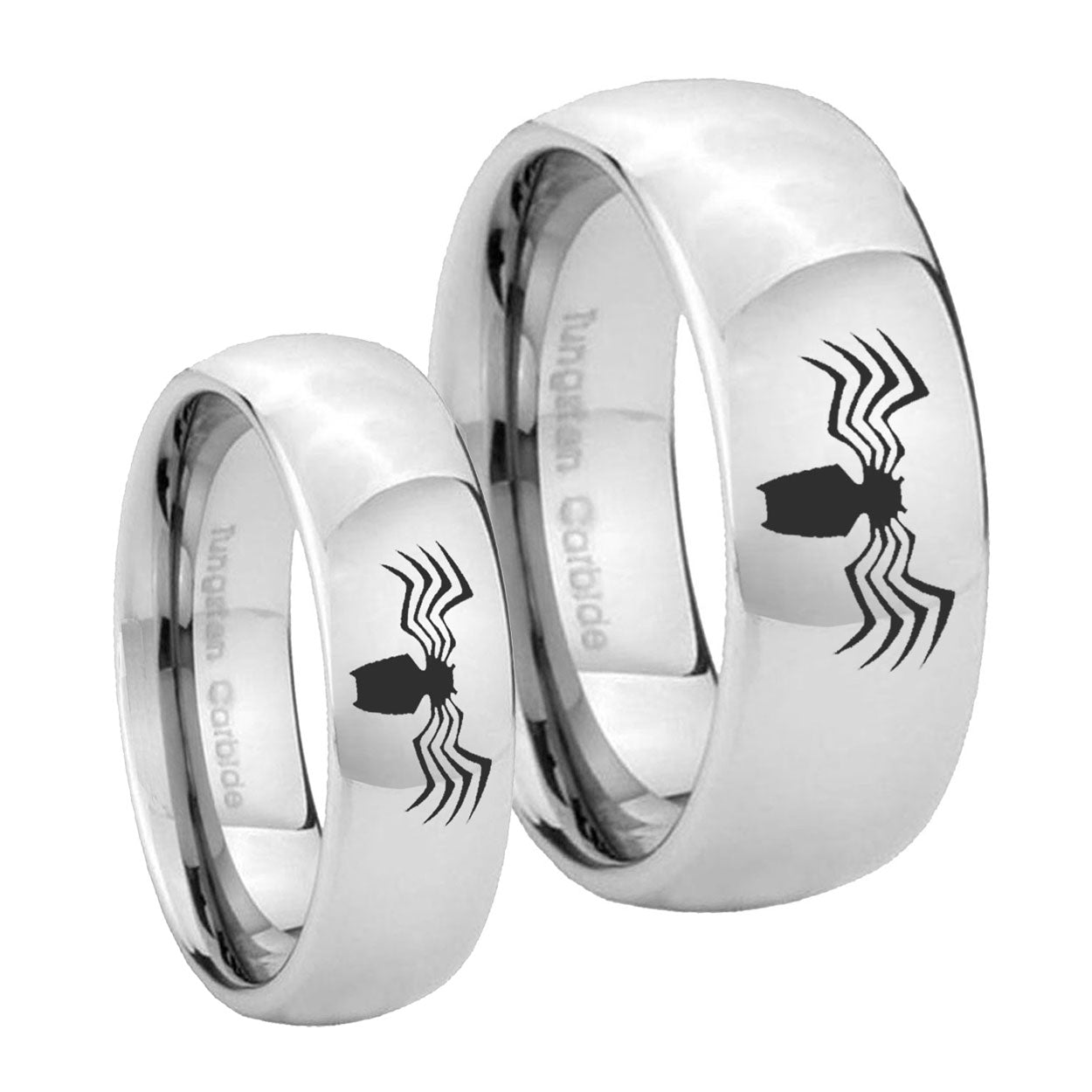 Spider Mirror Dome Tungsten Wedding Band Set