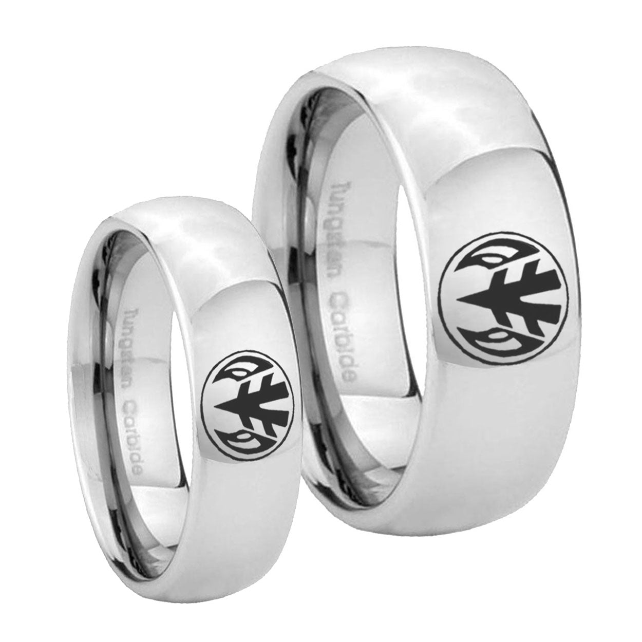 Love Power Rangers Mirror Dome Tungsten Wedding Ring Set