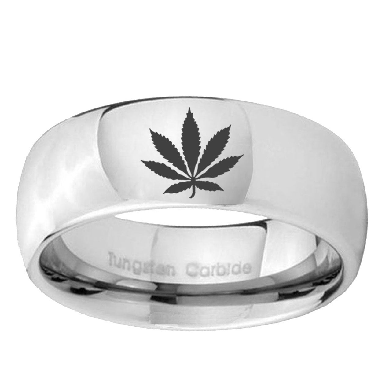 5MM Marijuana Leaf Dome Polish Silver Tungsten Rings For Men