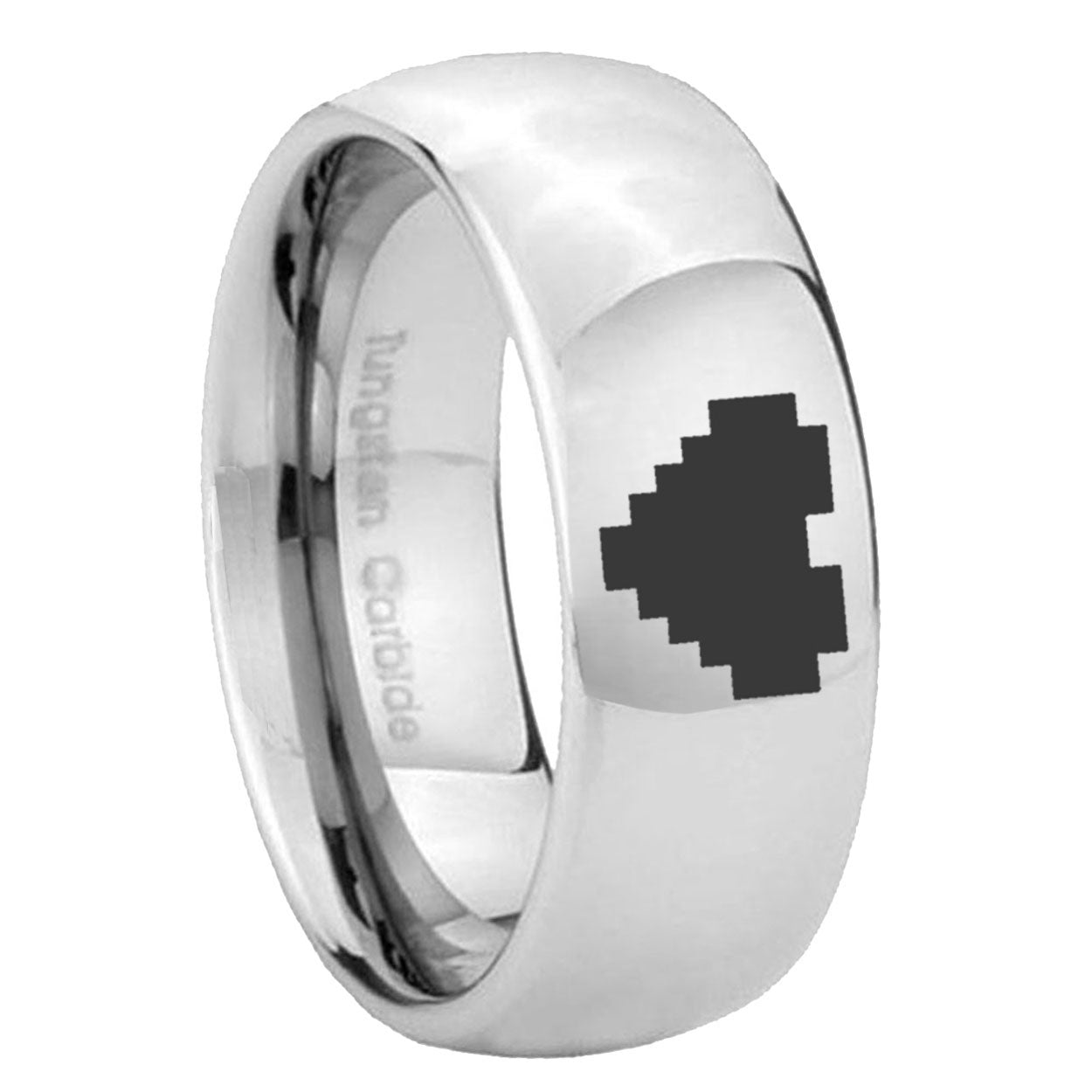 8MM Zelda Heart Dome Polish Silver Tungsten Mens Wedding Ring