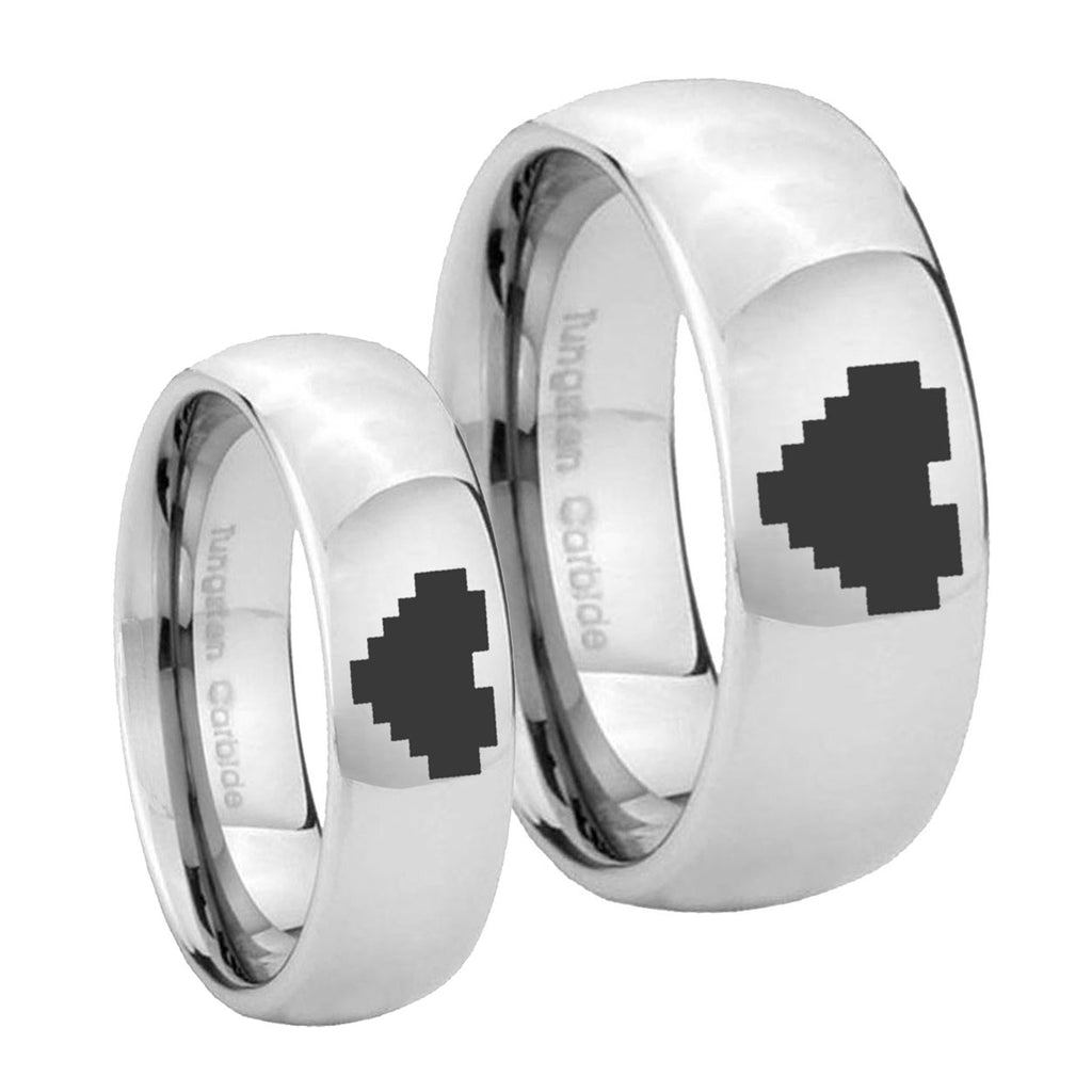 Classic Mirror Dome Zelda Heart Tungsten Couple Band Set