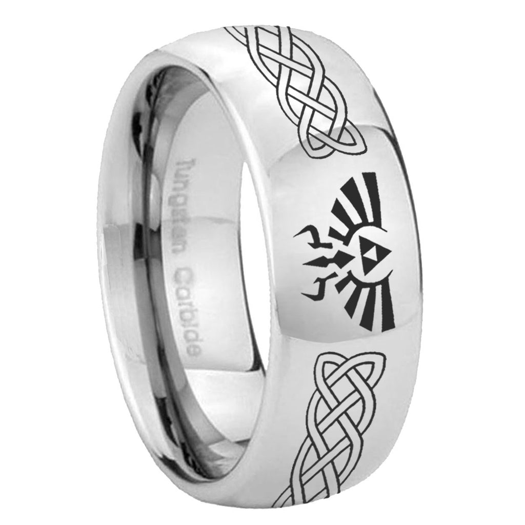 8MM Celtic Zelda Dome Polish Silver Tungsten Rings For Men
