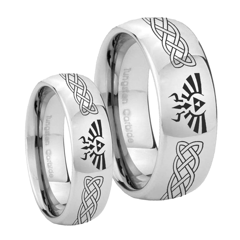 Celtic Zelda Mirror Dome Tungsten Couple Band Set