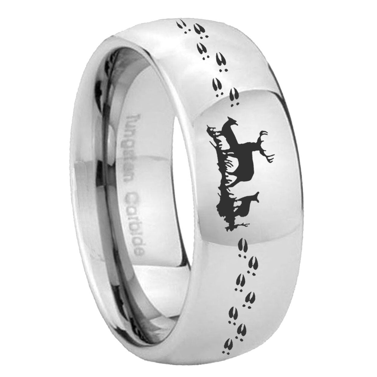 8MM Deer Hunting Dome Polish Silver Tungsten Wedding Band